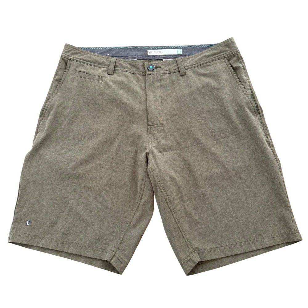 Linksoul Boardwalker Men 36 Olive Green Heathered Golf Hybrid Shorts 10.5 Inseam